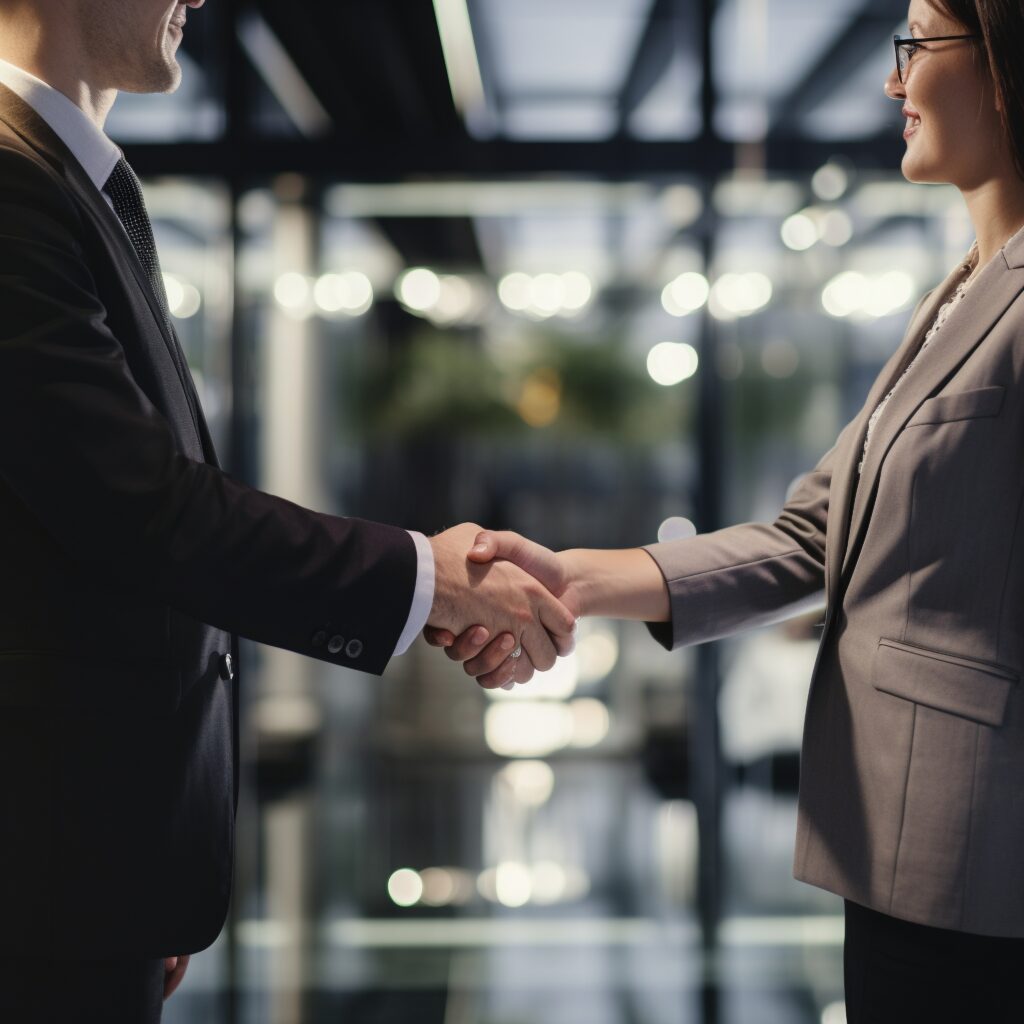 view professional handshake business people